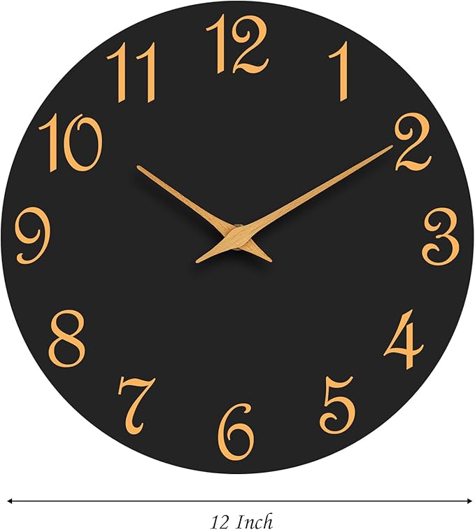 Wall Clock 12 Inch, Modern Wall Clocks Battery Operated, Silent Non Ticking Clock Decorative for Living Room, Office, Bedroom, Home, School (Black Gold)