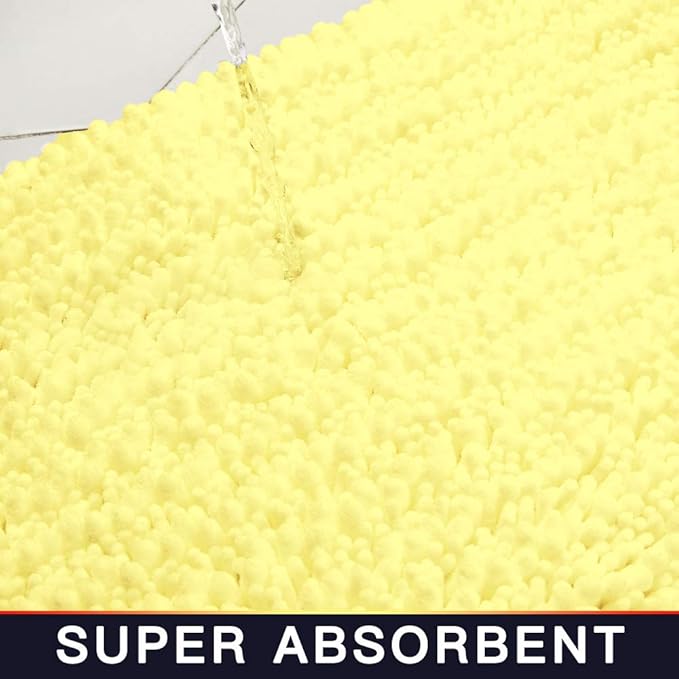 Walensee Bathroom Rug Non Slip Bath Mat (24x17 Inch Yellow) Water Absorbent Super Soft Shaggy Chenille Machine Washable Dry Extra Thick Perfect Absorbant Best Small Plush Carpet for Shower Floor