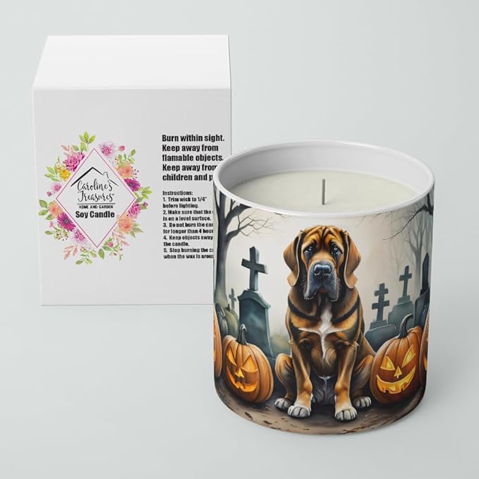 Caroline's Treasures DAC2017CDL Bloodhound Spooky Halloween Decorative Soy Candle Nature Soy Wax Essential Oil Home Decor Ideal for Bedroom Kitchen Bath Office Gift, 10 oz