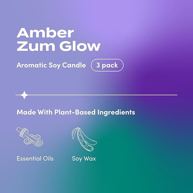 Zum Indigo Wild Glow Amber Candle - Soy Wax Candle with Lead-Free Wick - Relaxing Candles Scented with Essential Oils - Long-Lasting Scented Candles - 30-Hour Burn Time - 7 oz (Pack of 3)