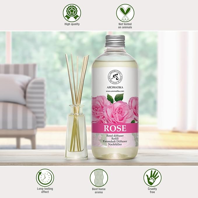 Rose Reed Refill Diffuser 17 Fl Oz - Room Diffuser Refill - Home Fragrance - Room Freshener - Scented Diffuser with Rose Aroma - Diffuser with Rose Scent - Floral Fragrance