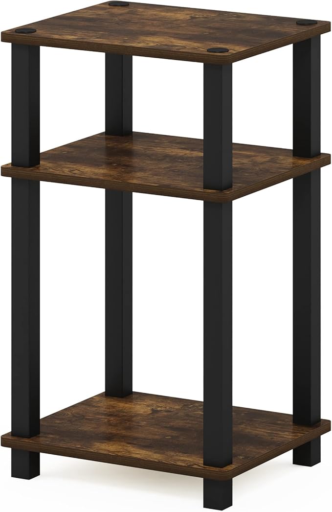 Furinno Just 3-Tier Turn-N-Tube End Table/Night Stand/Bedside Table, 1-Pack, Amber Pine/Black