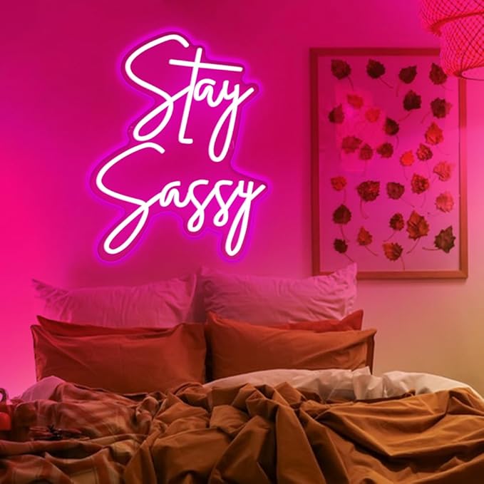 Stay Sassy Neon Sign for Wall Decor, Beautiful Pink Sassy Neon Light Led Sign for Home Wedding Birthday Party Girls Bedroom Decoration, Shopping Mall Dressing Table Wall Decor