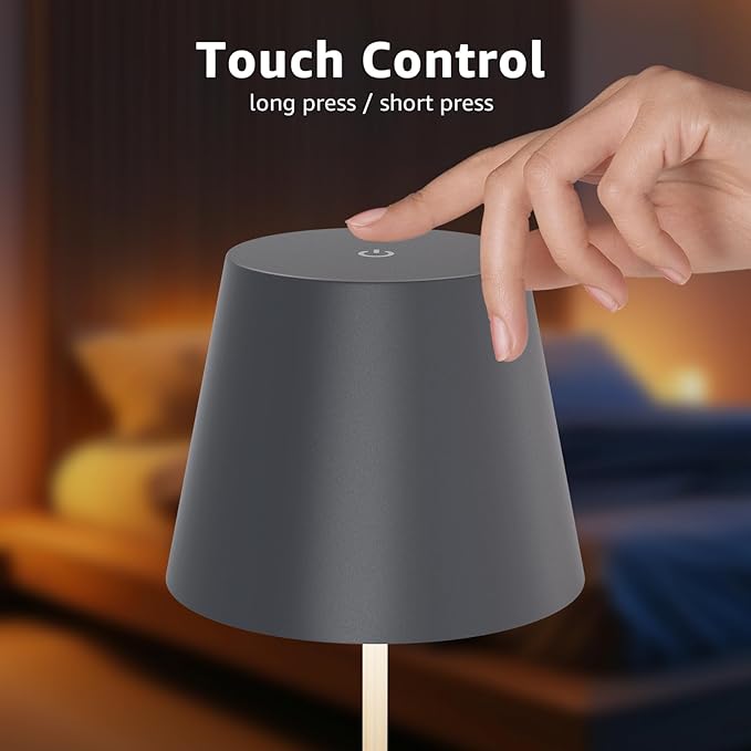 uuffoo 2 Pack Cordless Rechargeable Table Lamps, 5200mAh Battery Powered Outdoor Table Lamps with 3 Colors Stepless Dimming, Desk Night Light for Restaurant, Patio, Bedroom, Bar (Gray)