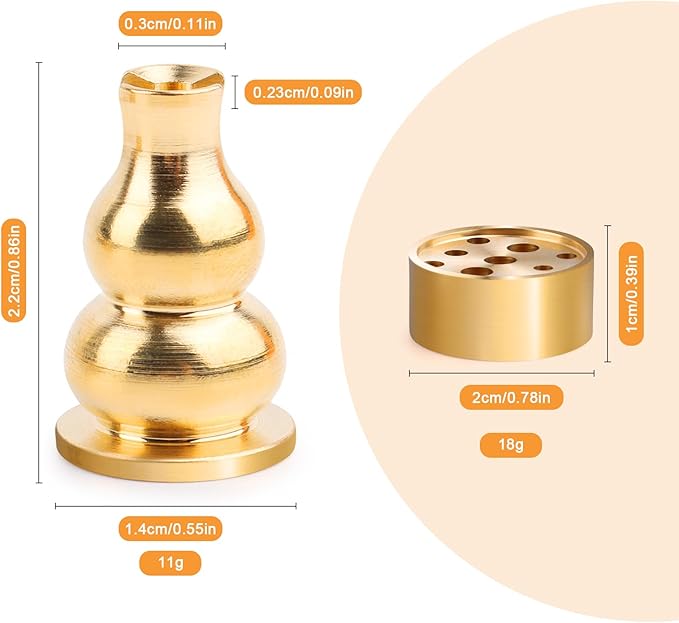 3 in 1 Incense Burner 5.5 Inch Brass Incense Holder for Sticks & Coil Incense Cones - Metal Gourd Shaped Ash Catcher for Meditation Yoga Room Home Decor Indoor Outdoor Use