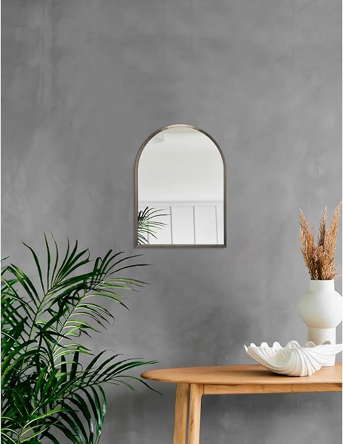 Arch Metal Framed Bathroom Mirror for Wall, Aluminum Alloy Frame Brushed Wall Mounted Mirror for Livingroom Bedroom Entryway, Anti-Rust, Tempered Glass 16"x12"