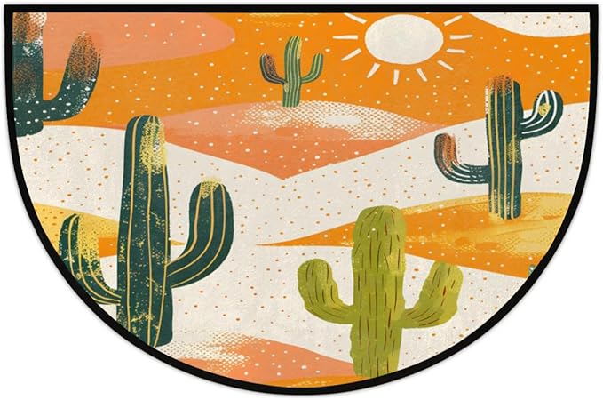 Half Circle Rugs Non Slip Bath Mats Absorbent Kitchen Rugs Autumn Door Mat Indoor Entrance Rug for Home Bathroom Laundry Kitchen Decor Plants - Cactus