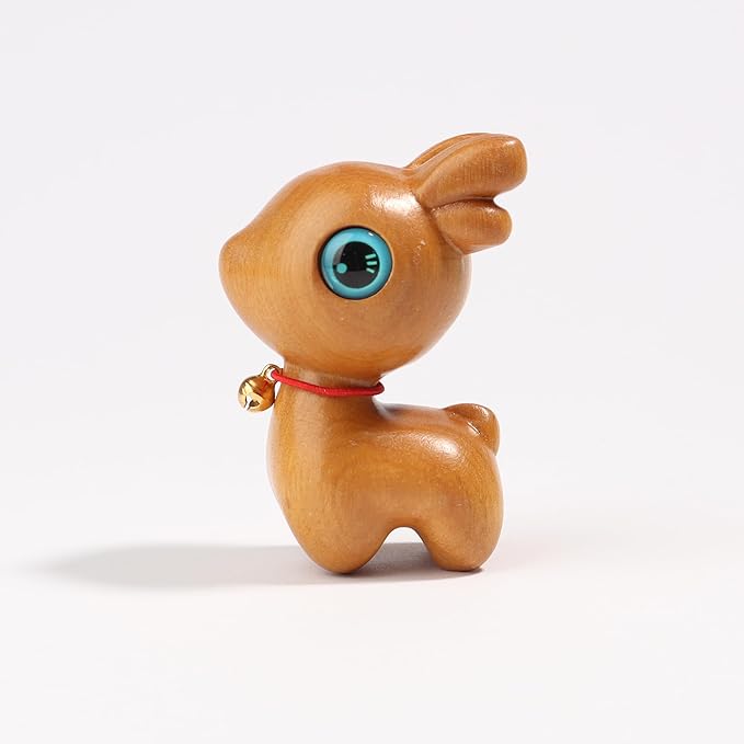 Christmas Deer Wooden Figurine,Gift Decoration Handmade Art Carved Small Animal Garden Statue,Desk Miniature Wood Carving Decoration Lovely Home Decor Table Living Room Festival Decoration