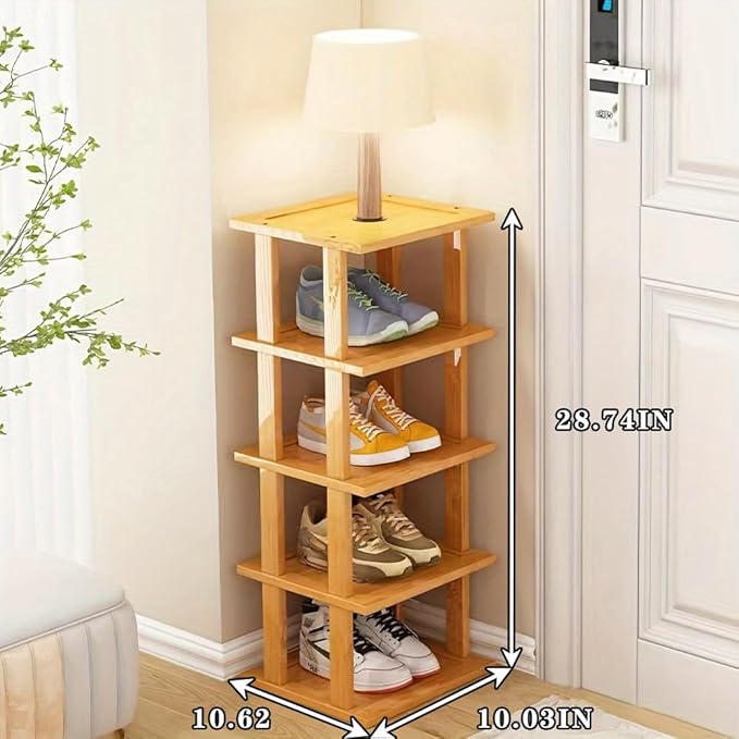 Bamboo Shoe Rack 5Tier- Vertical Shoe Rack for Small Spaces, Tall Narrow Shoe Rack Organizer for Closet Entryway Corner Garage and Bedroom,Skinny Shoe Shelf with Free Stackable DIY