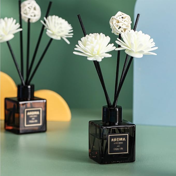 2PCS 50ml/1.7oz Glass Diffuser Bottle Jar Empty Square-Shaped Glass Fragrance Bottle Container Fragrance Accessories DIY Replacement Diffuser Sticks Decor (Grey)