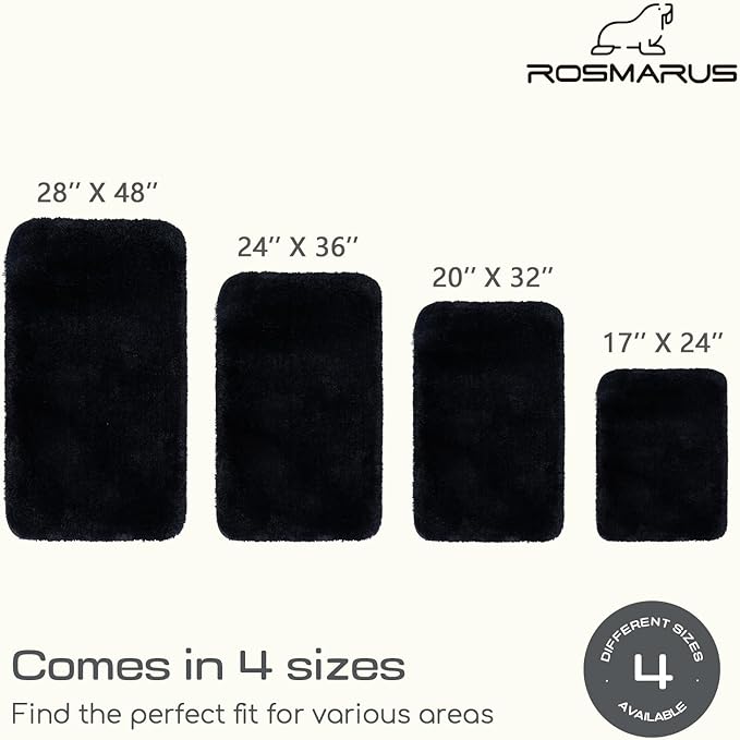 ROSMARUS Shaggy Bath Rugs Non Slip 24" X 36", Water Absorbent Bath Mat, Soft Shower Mat for Floor & Tub, Fluffy Plush Bathroom Rugs Machine Washable, Black