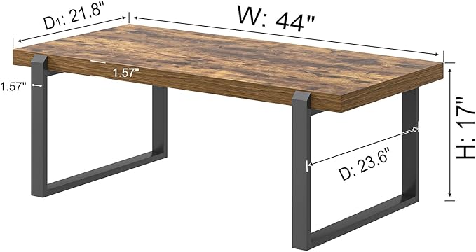 EXCEFUR Modern Coffee Table, Industrial Wood and Metal Center Table, Cocktail Tea Table for Living Room Home Office, Rustic Brown, 44 Inch