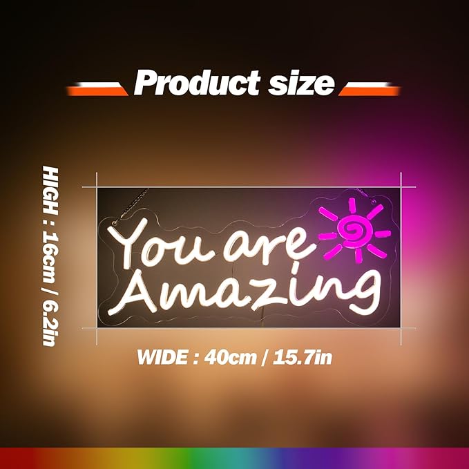 Goneons You Are Amazing Neon Sign for Wall Decor,Dimmable USB Powered Warm White LED Neon Light for Bedroom Classroom Bar Pub Club Party Birthday Gift(15.75"*6.3")