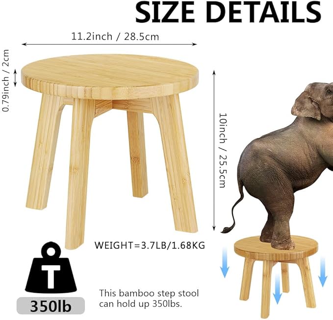 Step Stools for Kids Adults - Bamboo Wood Portable Small Foot Stools Sturdy Anti-slip Step Stool for Inside Shower 350 Lbs Capacity for Kitchen Bathroom Bedroom Toilet (Medium Round)