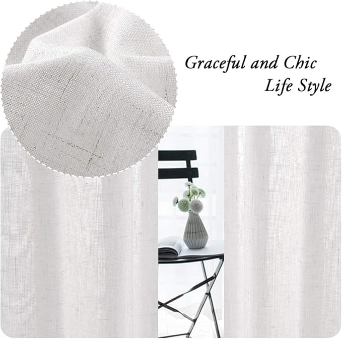 PrinceDeco Linen Curtains for Bedroom Living Room, Light Filtering Farmhouse Curtains 84 inches Long 2 Panels Set Burlap Look Farmhouse Country Decor(Off White, 52" W x 84" L)