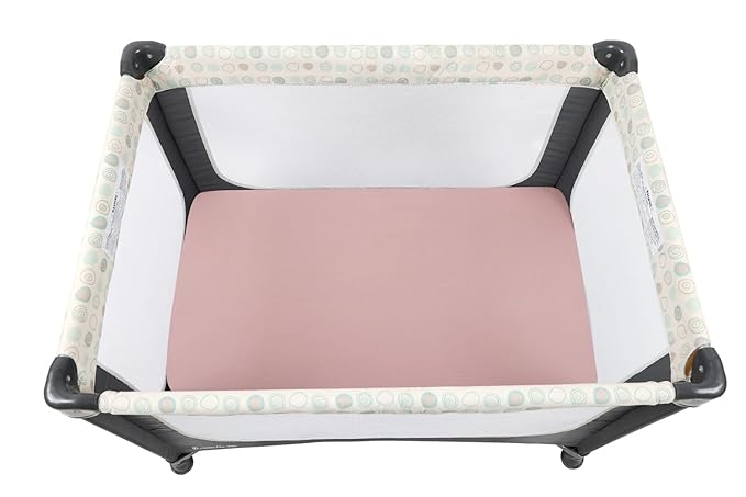 Muslin Travel Crib Fitted Sheets Compatible with Baby Bjorn, Guava Lotus Travel Crib and 24 x 42 Inch Travel Light Playard Mattress Snuggly Soft 100% Cotton Beige & Blush