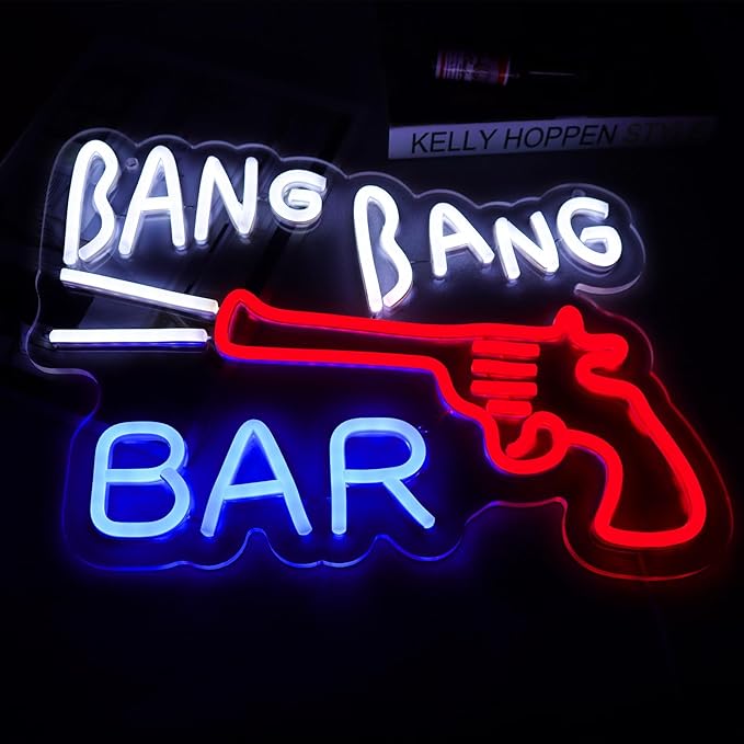 JFLLamp BANG BANG BAR Neon Signs for Wall Decor Neon Lights for Bedroom Led Business Signs Suitable for Man Cave Bar Pub Restaurant Christmas Gift Art 5V Power Adapter 12.2 * 15.4 Inch(Blue+red+white)
