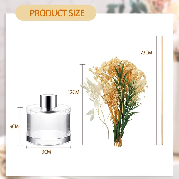 Rtteri 2 Reed Diffuser Sets Flower Oil Diffuser Sticks with Refill Empty 5oz Bottles Scent Glass for Fragrance Home Bathroom Gifts, Oil Not Included(White Color)