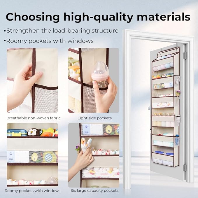Over the Door Organizer, 6 Shelf 50 lbs Load door organizer hanging, No Tilt Closet Organizers and Storage for Bathroom, Bedroom Nursery Newborn, baby necessities, kitchen, craft storage