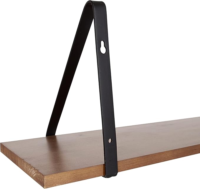 Kate and Laurel Soloman Wooden Shelves with Simple Metal Brackets, Rustic Brown and Black, 2 Piece Set