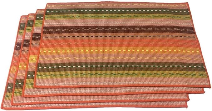 WAZAIGUR Hand Woven with 100% Cotton Placemats Colorful Placemats Braided Ribbed Durable Heat-Insulation Table Mats Set of 4,Orange
