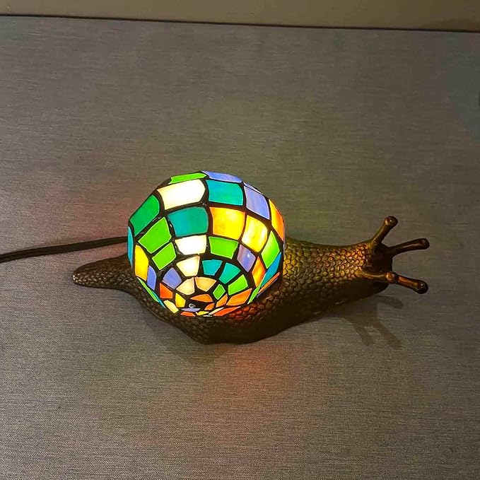 Bieye L13003 Land Snail Tiffany Style Stained Glass Accent Table Lamp for Home Decoration (Multicolor, 10" D x 5" W x 5" H)