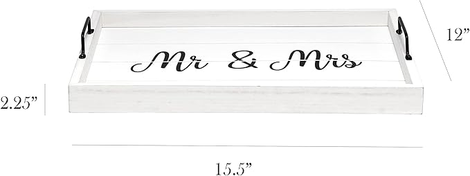 Elegant Designs HG2000-WMM Decorative Wood Serving Tray w/Handles, 15.50" x 12", Mr. & Mrs.