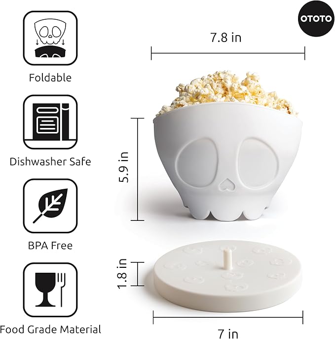 OTOTO New Scary Poppings Microwave Popcorn Popper - Gothic Popcorn Microwave Popper, Silicone Microwave Popcorn, Collapsible Bowl Popcorn Bowls, Halloween Goth Accessories Goth Gifts (White)