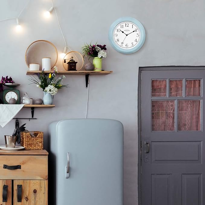 Presentime & Co Chic Home Collection 10" Molly Clock, Silent No Ticking, Blue Color. Modern Decorative Wall Clock for Kitchen, Kid's Room, Bathroom, Bedroom, and Office