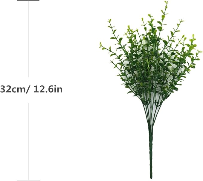 CATTREE Artificial Eucalyptus Plants, Plastic Christmas Decorations Fake Shrubs Bushes Green Leaves Wedding Indoor Outdoor Home Garden Verandah Kitchen Office Table Centerpieces Arrangements 8 pcs
