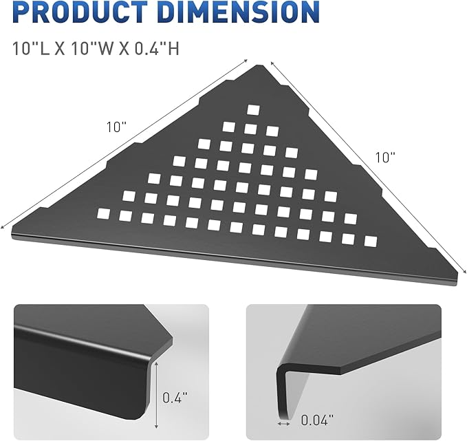 Shower Corner Shelf 10" Slot Design Bathroom Shelves for Tiled Wall, 304 Stainless Steel Recessed Shower Organizer Corner Shelves for Bathroom Decor, Matte Black, 2 Pack (Square)