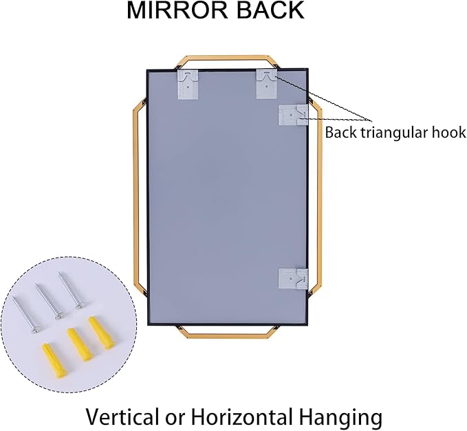 Decorative Wall Mirror, Black and Gold Bathroom Mirror for Wall with Modern Octagonal Metal Frame, for Living Room, Dining Room, Entryway (36" x 24")