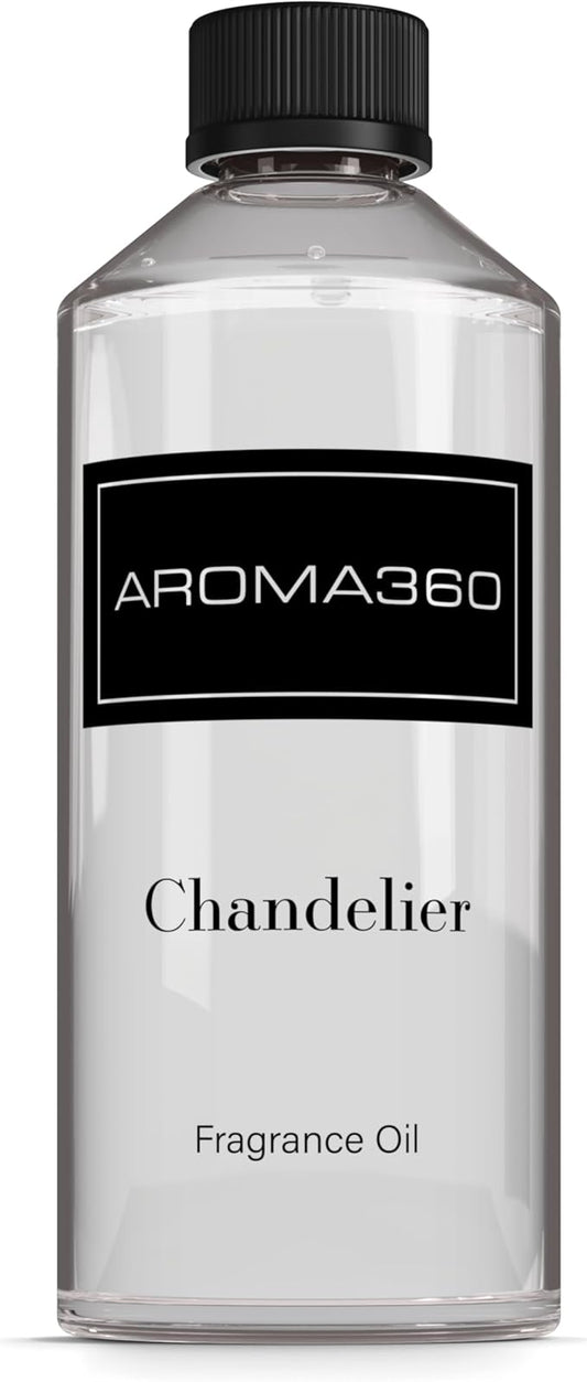 Aroma360 - Chandelier Fragrance Oil Blend | Hotel Inspired for Luxury Essential Oil Diffusers | Aromatherapy Scent Diffuser Oil | Bergamot, Woodsy Sandalwood, and Flirtatious Saffron - 500ML