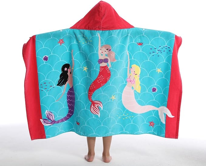 Hooded Towel for Kids, 100% Cotton Soft and Absorbent, Pool Bath Beach Swim Towel Wrap, Bathrobe Coverups for Girls and Boys, Extra Large:30"Ã50"(Mermaid)