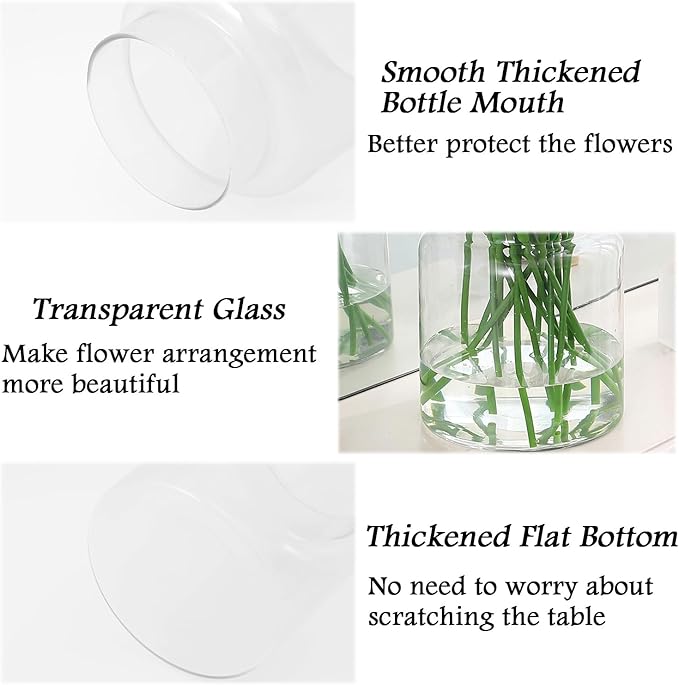 Large Glass Vase, Clear Glass Vase Set of 2, Large Flower Vases for Bouquet, Tall Wide Mouth Vases for Flowers, Home, Wedding, Living Room, Office Decor, 7"+9"