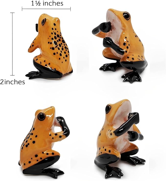 Tiny 2" High Yellow Black Frog On 4" Wide Lotus Leaf Incense Holder - Ceramic Incense Stick Tray Porcelain Miniature Handmade Animals Figurine Display Cute Mini Colorful Décor Gift