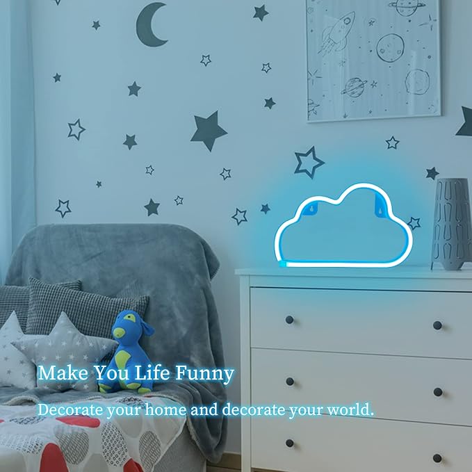 LED Cloud Neon Light for Wall Decor, Battery or USB Powered Sign Shaped Decoration Wall Lights for Bedroom Aesthetic Teen Girl Kid Room Christmas Birthday Wedding Party