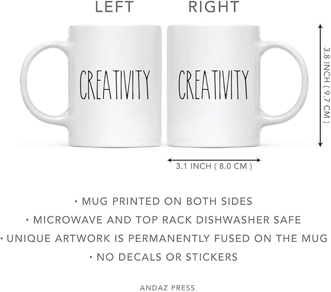 Andaz Press Simple Rustic Farmhouse Kitchen Decor 11oz. Ceramic Coffee Tea Mug, Creativity, 1-Pack, Includes Gift Box, Minimalist Birthday Christmas Ideas