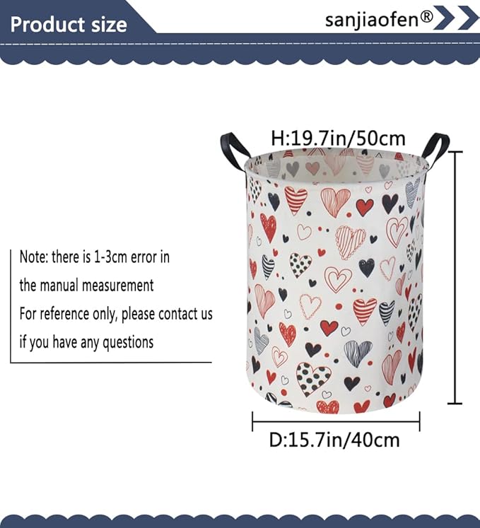Large Kids Laundry Hamper,Heart Laundry Basket Collapsible Girls Storage Baskets for Baby Room Decor,Nursery Hamper,Toy Organizer,(Line love) …