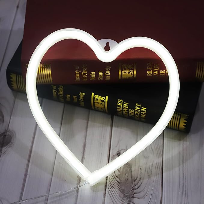Heart Neon Lights Christmas Decorations, Love Shaped Lamp USB/Battery Operated Night Lights for Gift, Bedroom, Wall, Festival, Party, Valentine’s Day Decor-Heart(White)