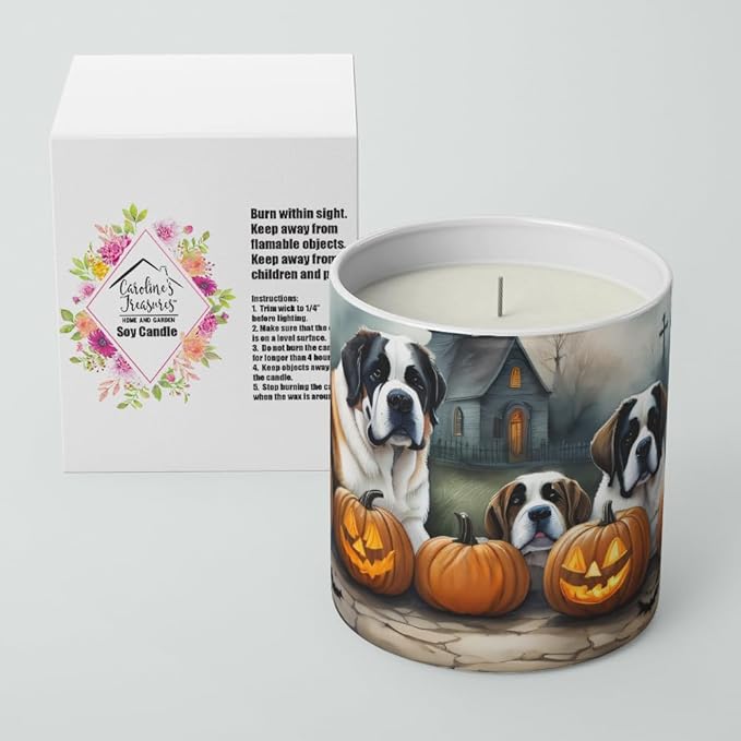 Caroline's Treasures DAC2050CDL Saint Bernard Spooky Halloween Decorative Soy Candle Nature Soy Wax Essential Oil Home Decor Ideal for Bedroom Kitchen Bath Office Gift, 10 oz