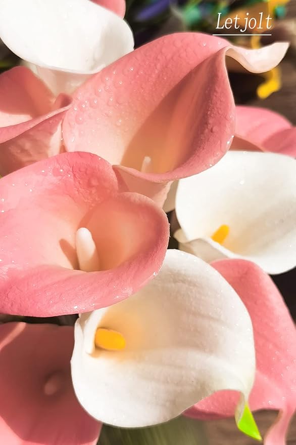 Letjolt Artificial Calla Lily Pink Flowers 12Pcs Fake Flower Bouquet for Home Decoration Wedding Party Decor, Light Pink