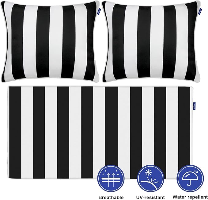 Outdoor Loveseat Cushion Set 48'' x 24'', Outdoor Cushions for Patio Furniture with Fastness Cover, Water Repellent Outdoor Seat Cushion and Couch Back Cushions for Bench, and Swing (Black Stripes)