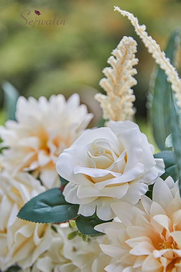 Serwalin Artificial Flowers Boho Champagne Fake Silk Flowers for DIY Wedding Bridal Bouquets, Wedding Cake Flowers for Table Centerpieces Arrangements Party Baby Shower Home Decorations