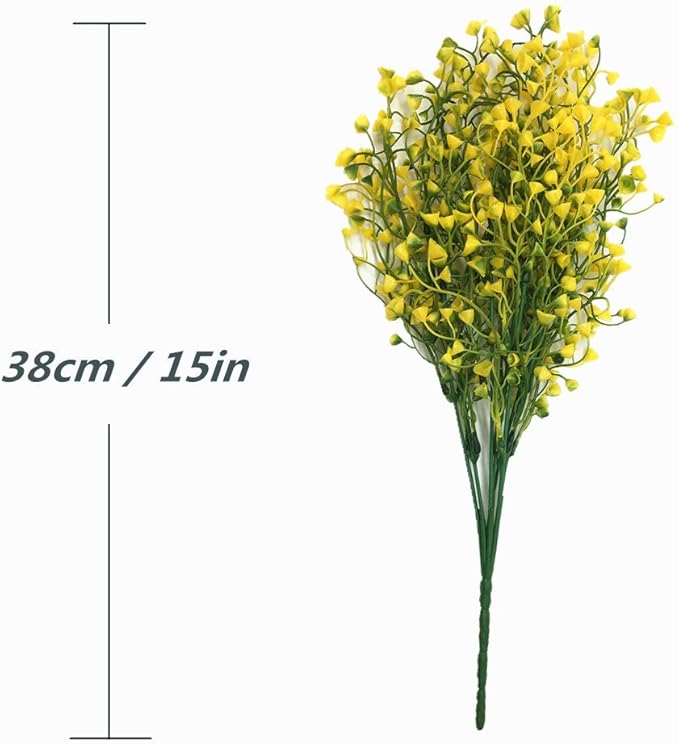 CATTREE Artificial Shrubs Bushes, Plastic Fake Plants Wedding Indoor Outdoor Home Garden Verandah Kitchen Office Table Centerpieces Arrangements Christmas Decoration Yellow 4 pcs