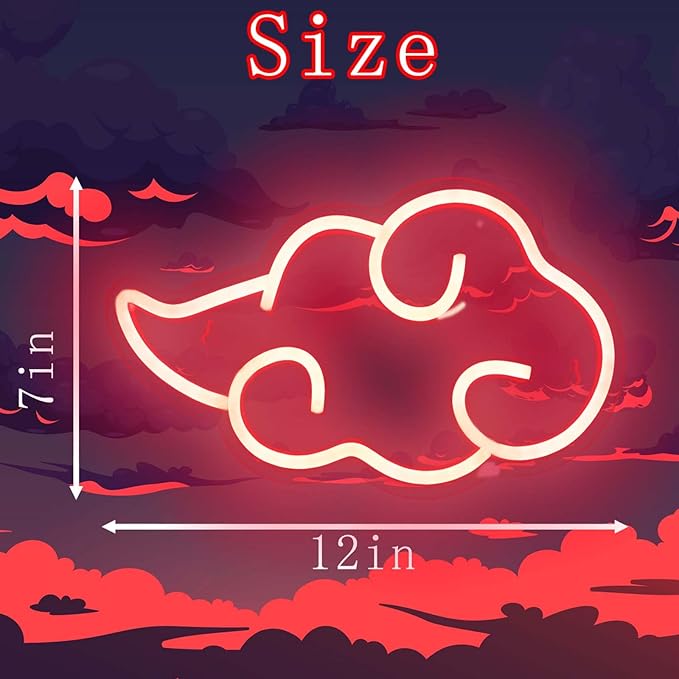 Dleouly Anime Neon Sign, LED Red Cloud Neon Signs for Wall Decor, Dimmable Gaming Neon Sign Wall Signs USB Night Neon Light for Bedroom Game Room Man Cave Party, Gifts for Your Son, Boyfriend(12x7in)