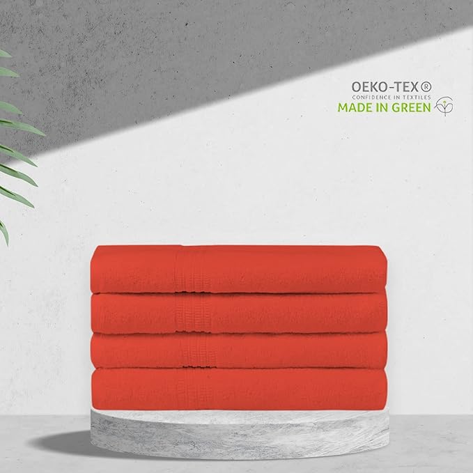 HOMELOVER 4 Piece Luxury Bath Towel Set - 100% Organic Cotton, 500 GSM, Hotel Quality, Highly Absorbent, Soft & Quick Drying Bathroom Towels for Showering, Washing & Guests (Coral Orange)
