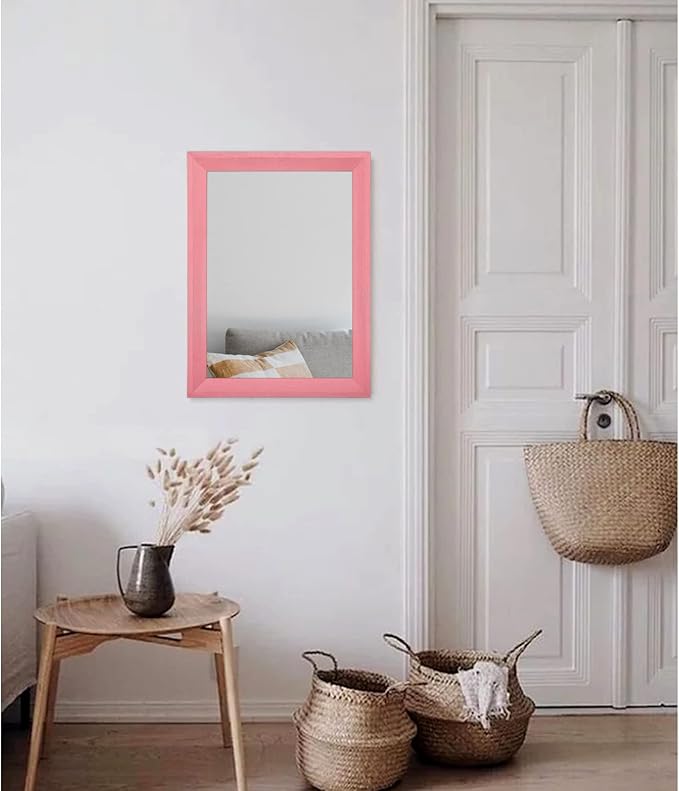 AAZZKANG Rectangle Mirror with Wood Frame Modern Farmhouse Wall Mirrors Decor for Bedroom Bathroom Living Room Small Pink