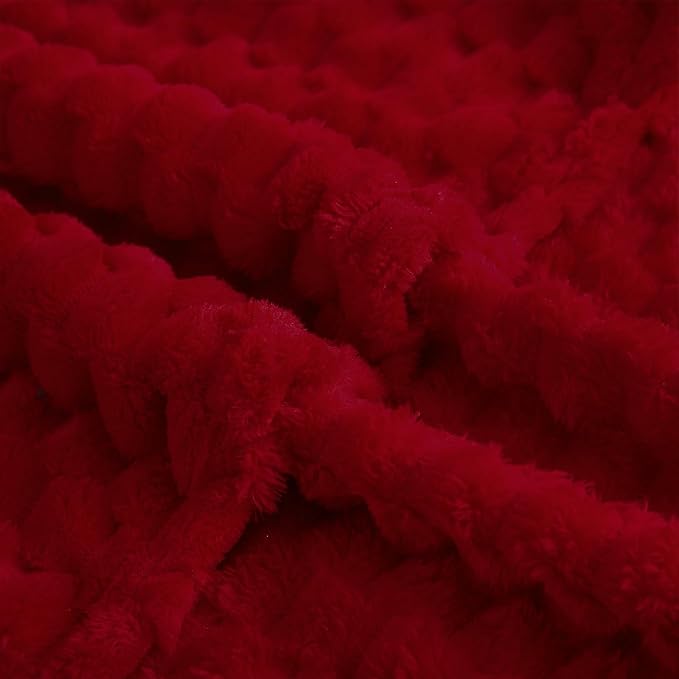 Red Throw Blanket 50"×70" inches Gifts for Mom Fuzzy 3D Jacquard Decorative Flannel Fleece Super Soft Plush Cozy Blanket for Couch Sofa Chair Lightweight