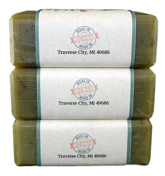 Traverse Bay Bath and Body- All natural handmade cold process bar soap, Eucalyptus and Peppermint, made in the USA, essential oils. 3 bar pack 15 + oz. For men and women, face and body.